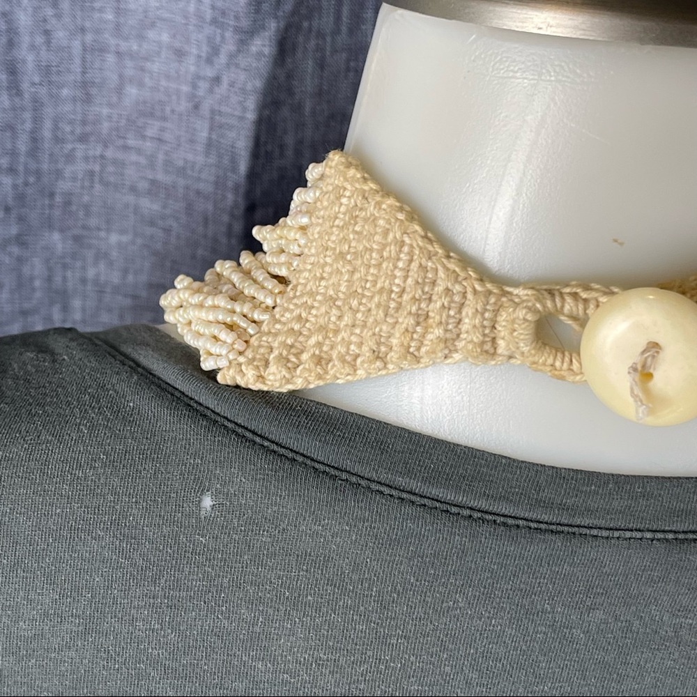 BOUTIQUE Cream Multi Strand Glass Seed Bead Woven Statement Necklace 42 Strands - Picture 11 of 13